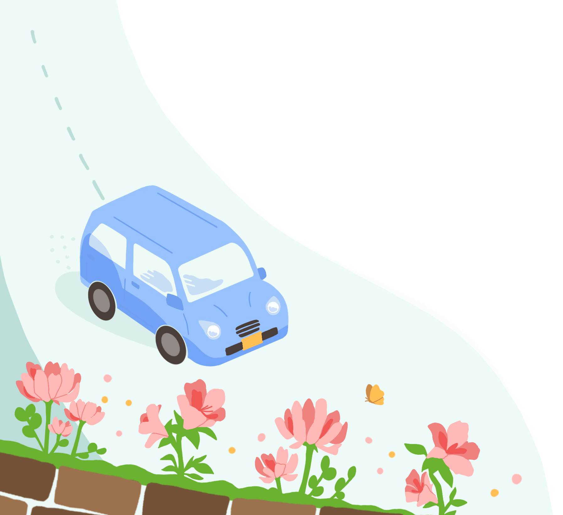 車や花のイラスト画像